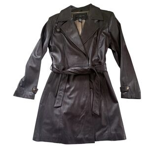 Centigrade Women's 100% Leather Brown VTG Academia Steampunk Vented Trench Coat